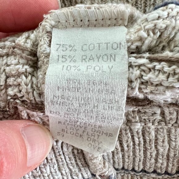 Vintage Men’s Shenandoah Knit Sweater Oatmeal, Brown, Blue - Size Large Tall - Picture 5 of 7